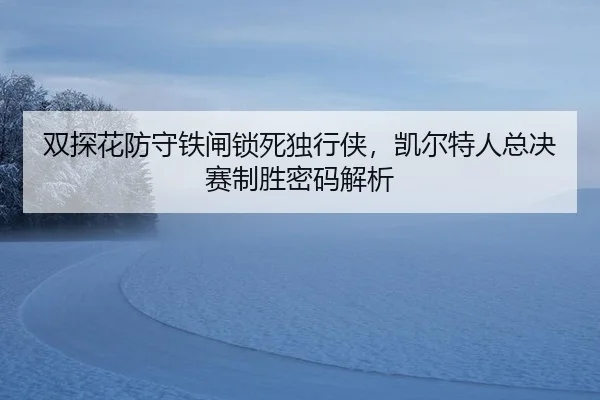 双探花防守铁闸锁死独行侠，凯尔特人总决赛制胜密码解析
